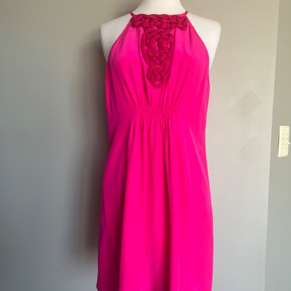 TRINA TURK Silk Rope-Trim Sleeveless Mini Cocktail Summer Party Dress Hot Pink - Picture 2 of 11